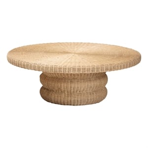 bali & pari Silvia Natural Rattan Coffee Table Wicker Accent Cocktail Table