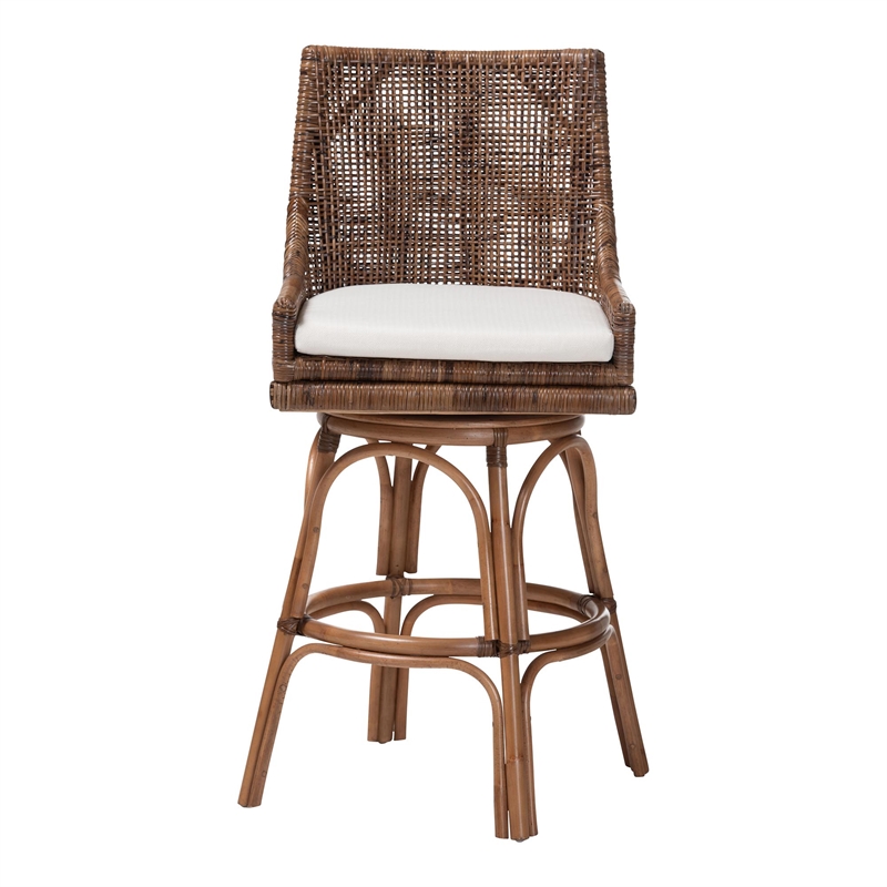 bali & pari Bella Swivel Rattan Bar Stool with Cushion Bar Chair Coffee Bean