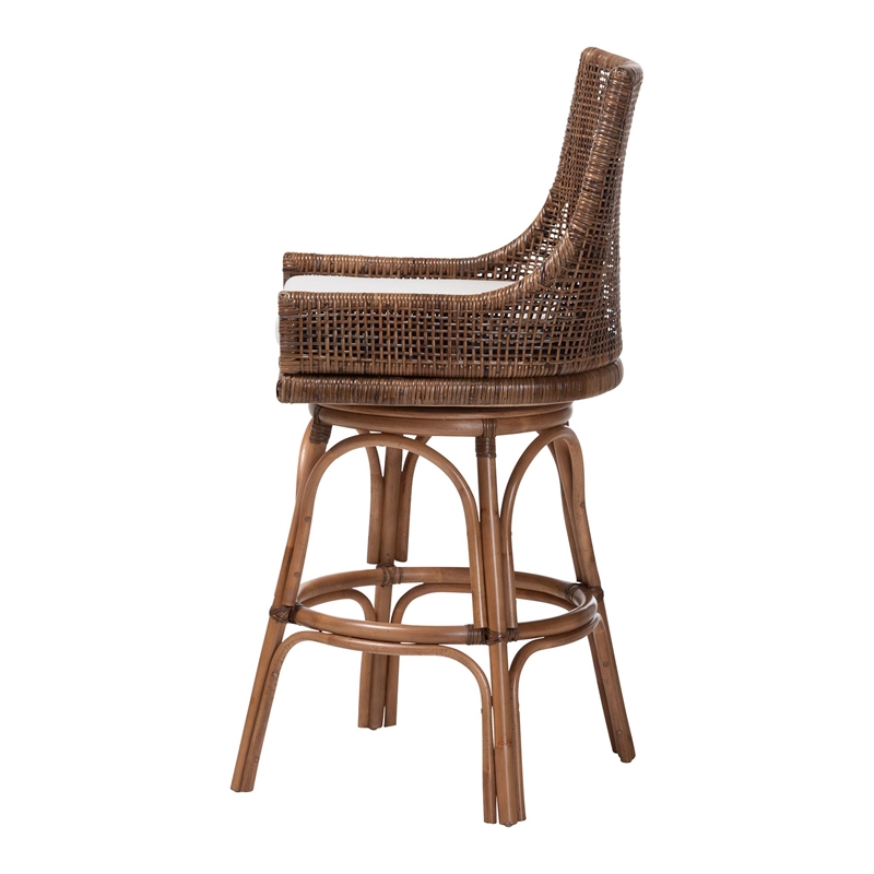 bali & pari Bella Swivel Rattan Bar Stool with Cushion Bar Chair Coffee Bean