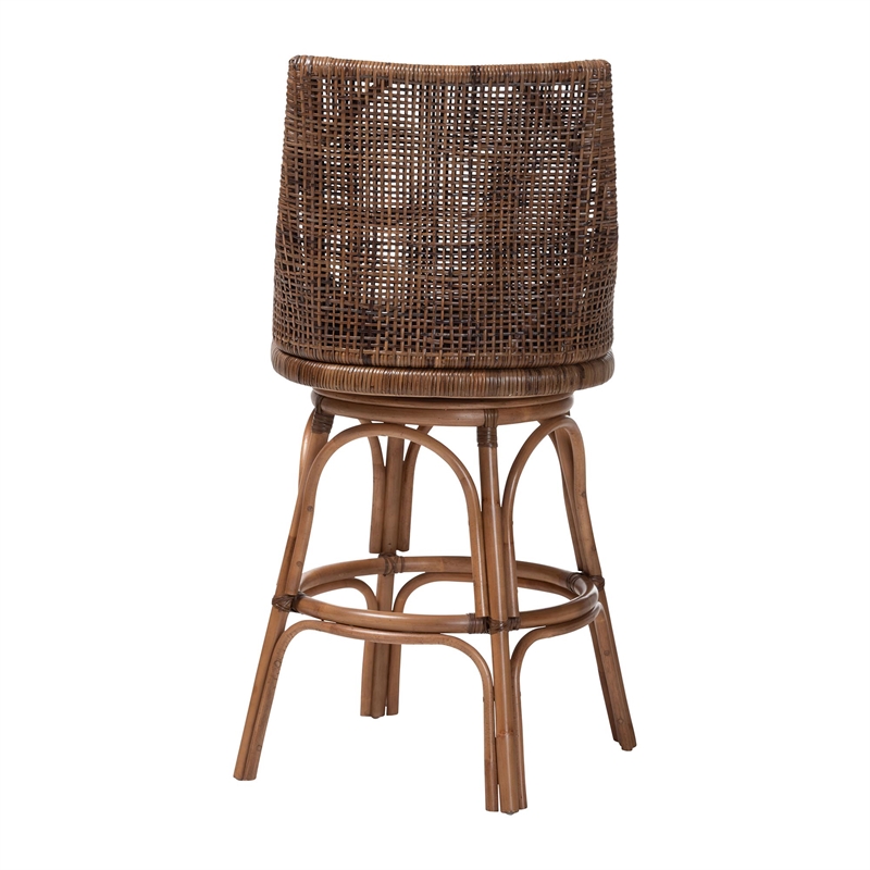 bali & pari Bella Swivel Rattan Bar Stool with Cushion Bar Chair Coffee Bean