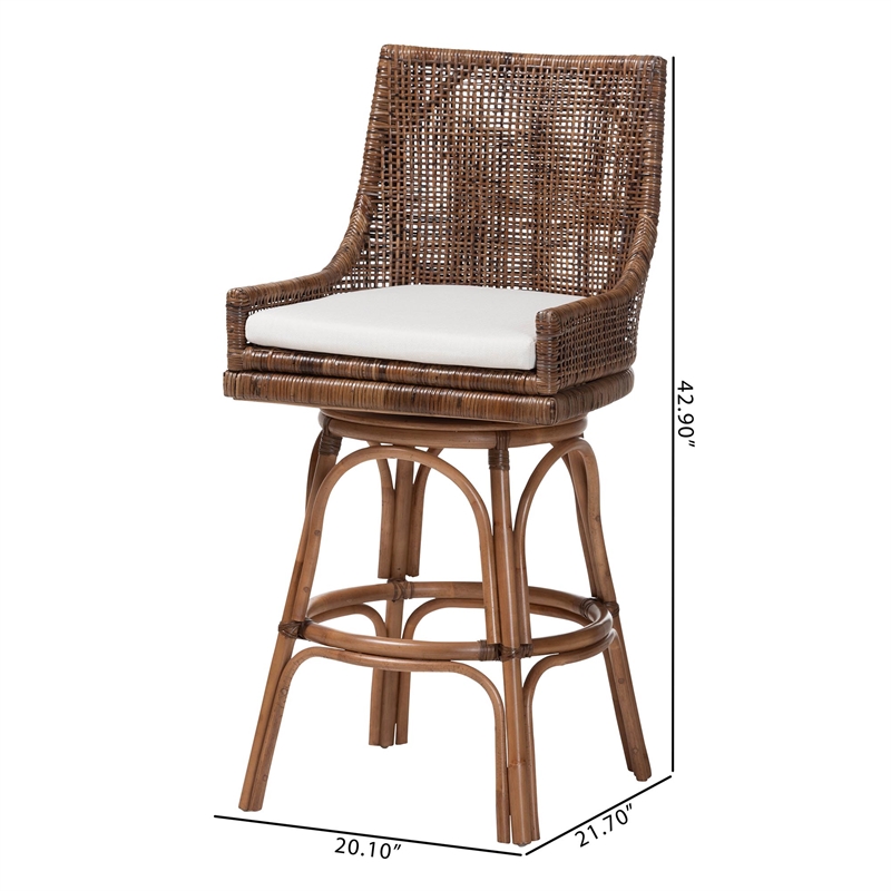 bali & pari Bella Swivel Rattan Bar Stool with Cushion Bar Chair Coffee Bean