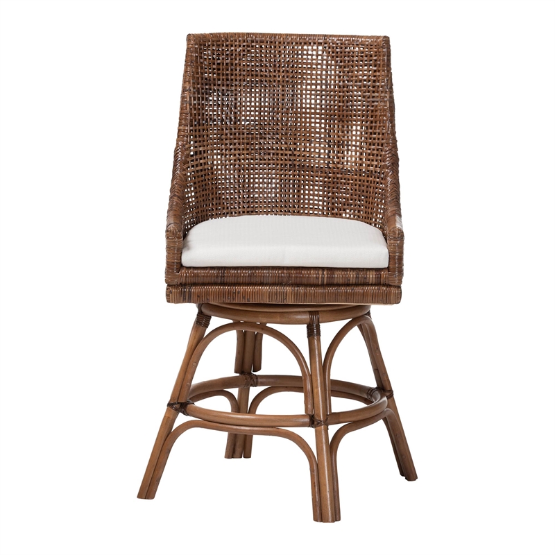 bali & pari Bella Swivel Rattan Counter Stool with Cushion Coffee Bean
