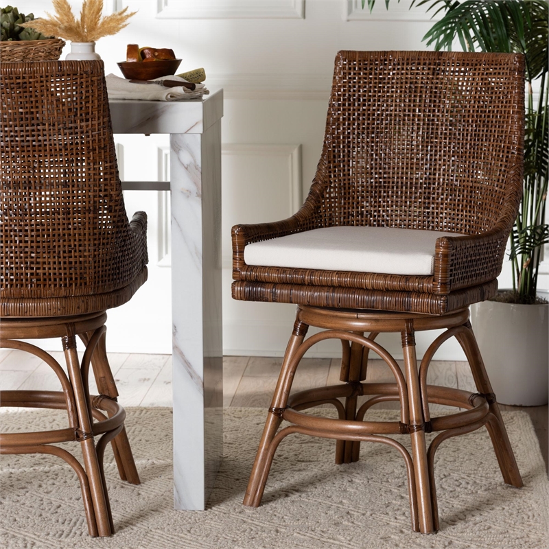 bali & pari Bella Swivel Rattan Counter Stool with Cushion Coffee Bean