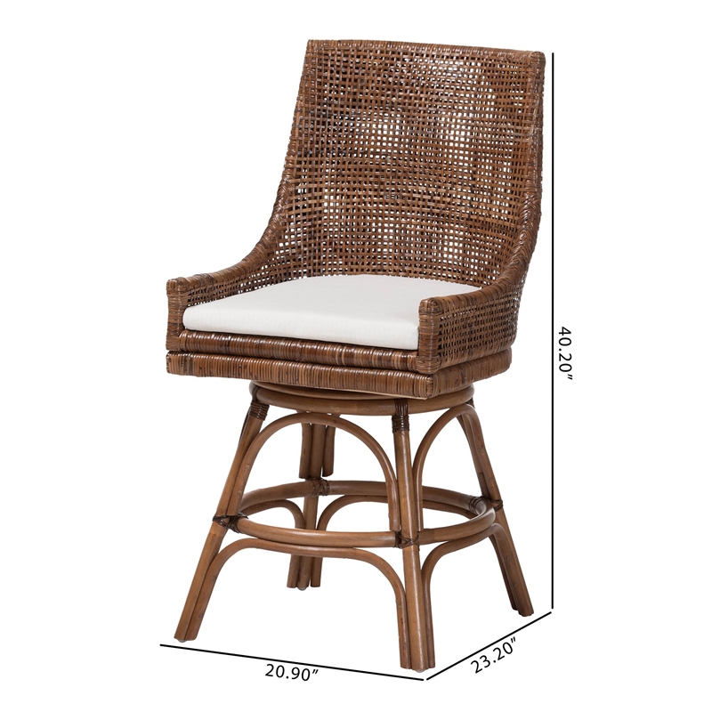 bali & pari Bella Swivel Rattan Counter Stool with Cushion Coffee Bean