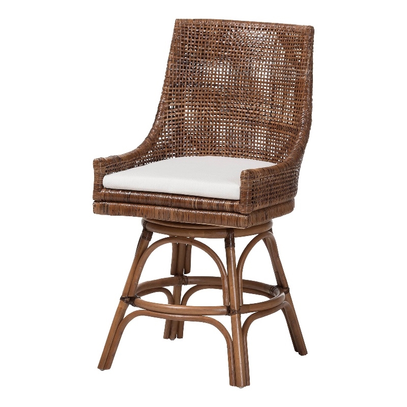 bali & pari Bella Swivel Rattan Counter Stool with Cushion Coffee Bean