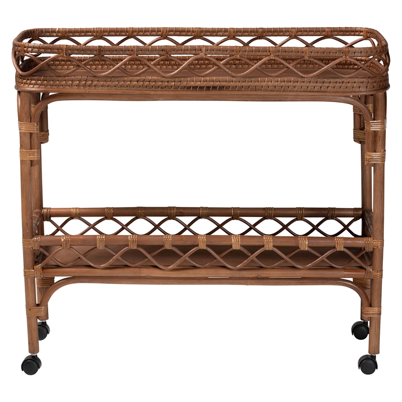 bali & pari Fumiyo Natural Rattan Kitchen Cart Wicker Two-Tier Serving Cart