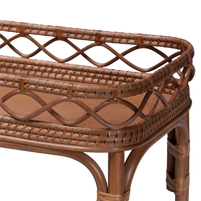 bali & pari Fumiyo Natural Rattan Kitchen Cart Wicker Two-Tier Serving Cart