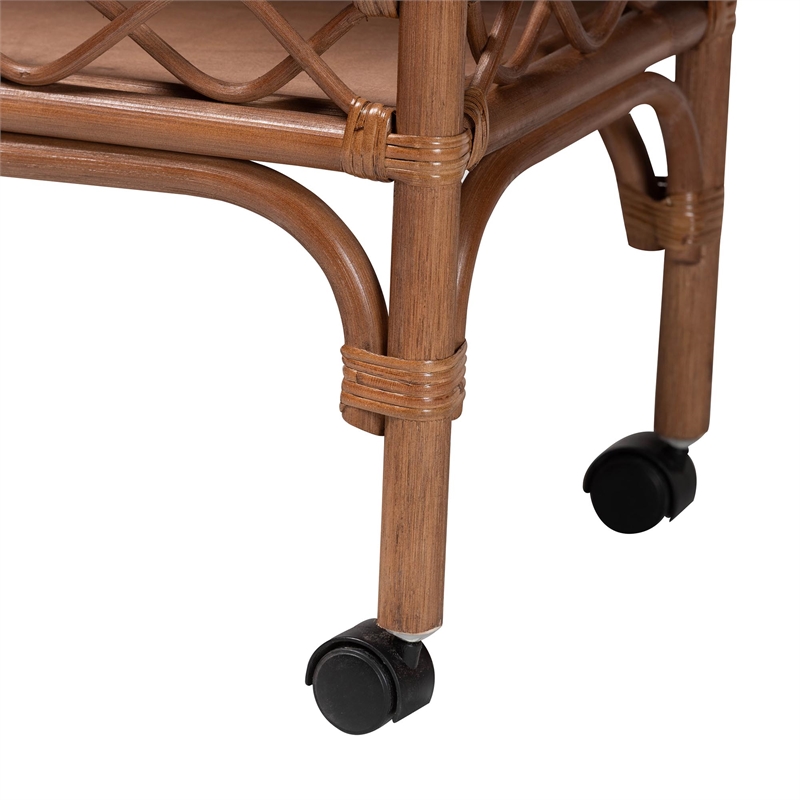 bali & pari Fumiyo Natural Rattan Kitchen Cart Wicker Two-Tier Serving Cart
