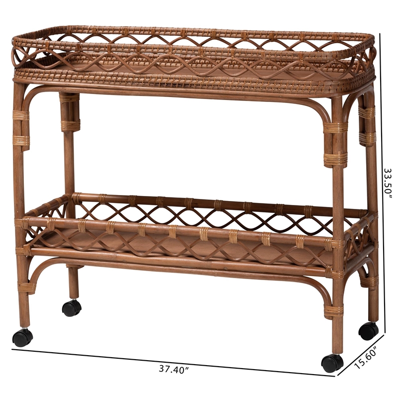 bali & pari Fumiyo Natural Rattan Kitchen Cart Wicker Two-Tier Serving Cart
