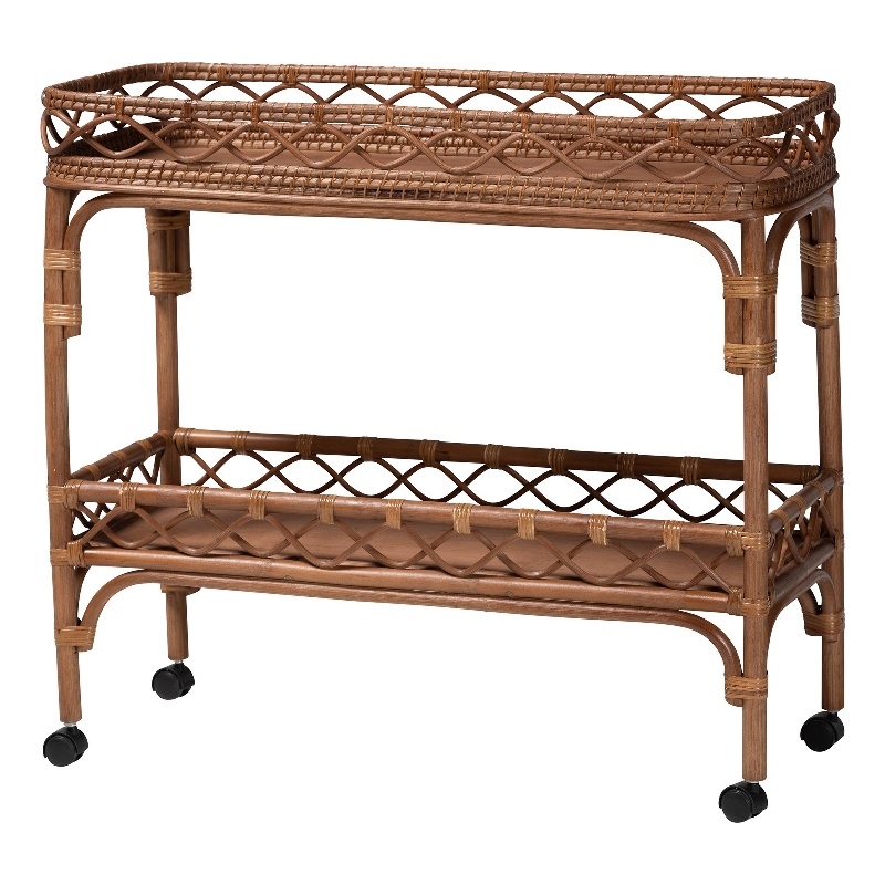 bali & pari Fumiyo Natural Rattan Kitchen Cart Wicker Two-Tier Serving Cart