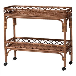 bali & pari Fumiyo Natural Rattan Kitchen Cart Wicker Two-Tier Serving Cart