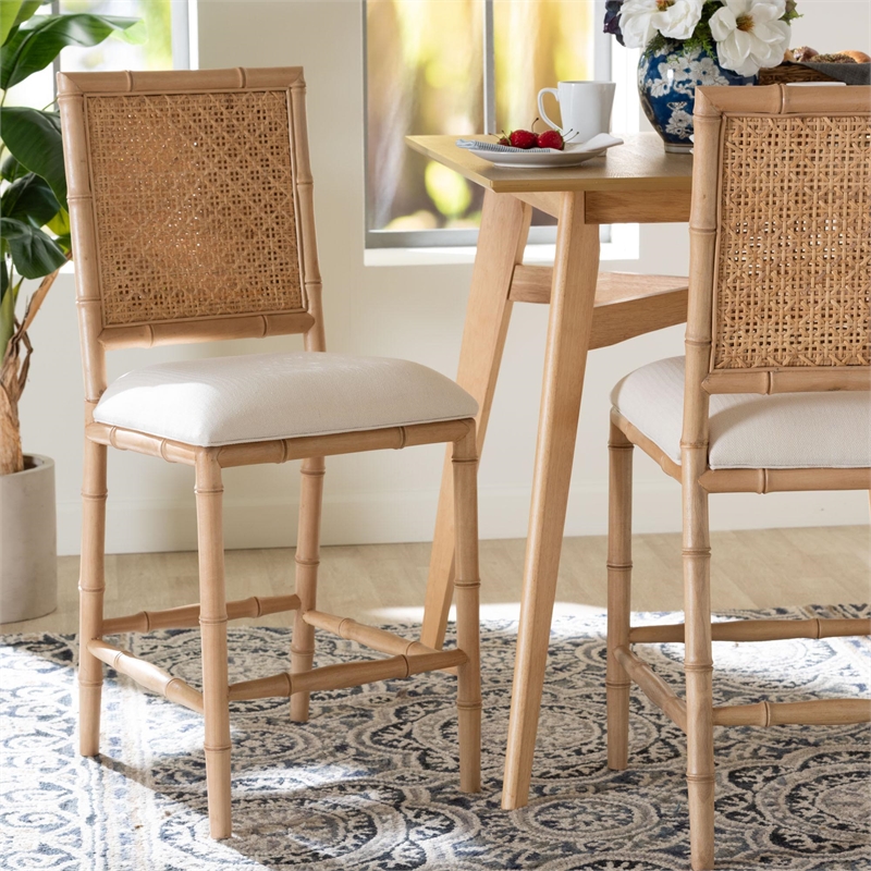 bali & pari Sandy Counter Stool Crafted Wood and Natural Rattan Lounge Seating