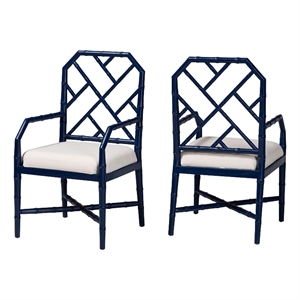 bali & pari Sergio Wood 2-Piece Dining Chair Set Chippendale Chair Navy Blue