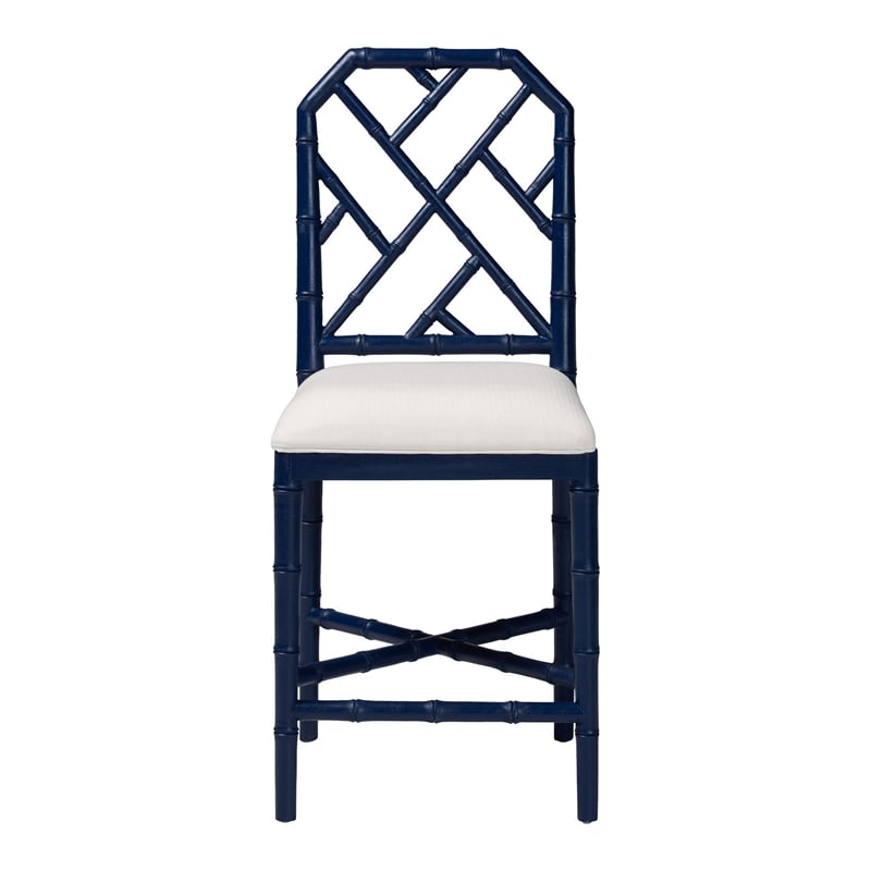bali & pari Sergio Wood Counter Stool Chippendale Kitchen Seating Navy Blue