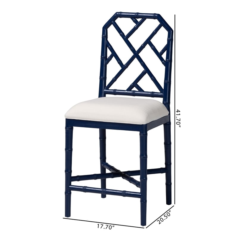 bali & pari Sergio Wood Counter Stool Chippendale Kitchen Seating Navy Blue