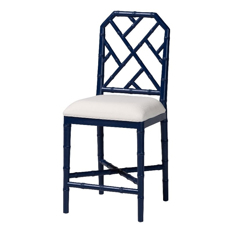 bali & pari Sergio Wood Counter Stool Chippendale Kitchen Seating Navy Blue
