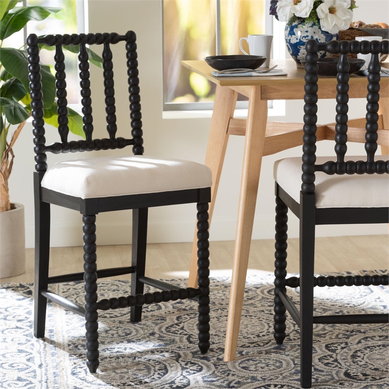 bali & pari Deya Bobbin Counter Stool Sculptural Wood Kitchen Seating Black