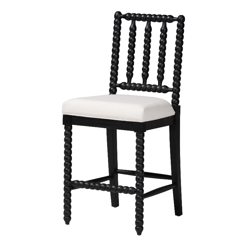 bali & pari Deya Bobbin Counter Stool Sculptural Wood Kitchen Seating Black