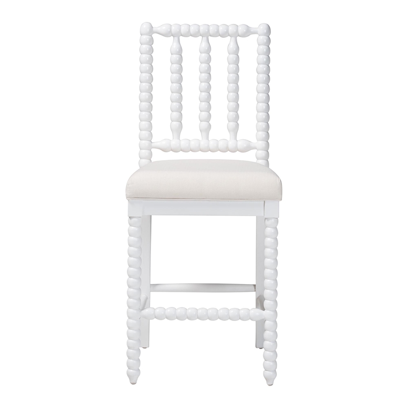 bali & pari Deya Bobbin Counter Stool Sculptural Wood Kitchen Seating White