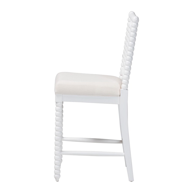 bali & pari Deya Bobbin Counter Stool Sculptural Wood Kitchen Seating White