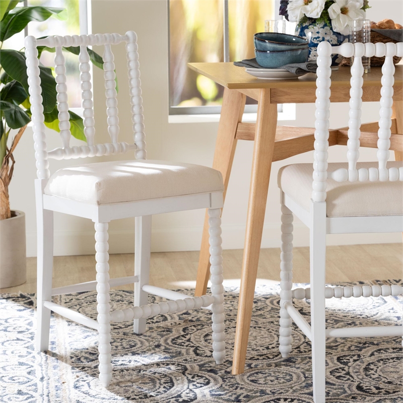bali & pari Deya Bobbin Counter Stool Sculptural Wood Kitchen Seating White