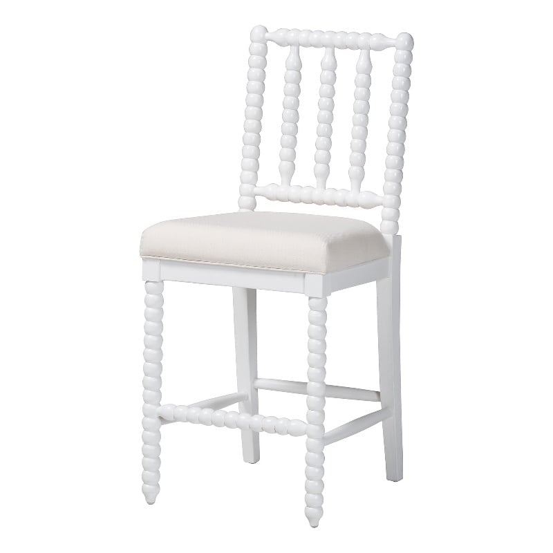 bali & pari Deya Bobbin Counter Stool Sculptural Wood Kitchen Seating White