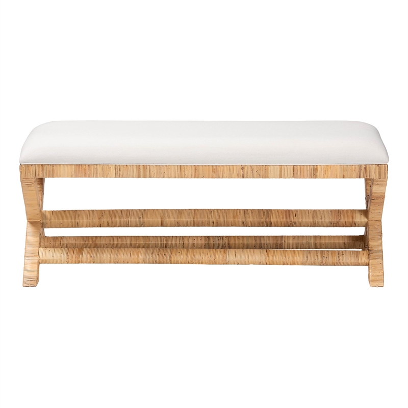 bali & pari Christy Natural Rattan Bench Hand Wrapped Wicker Accent Seating
