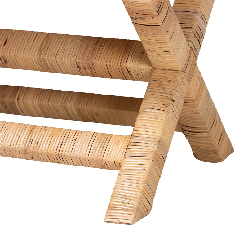 bali & pari Christy Natural Rattan Bench Hand Wrapped Wicker Accent Seating