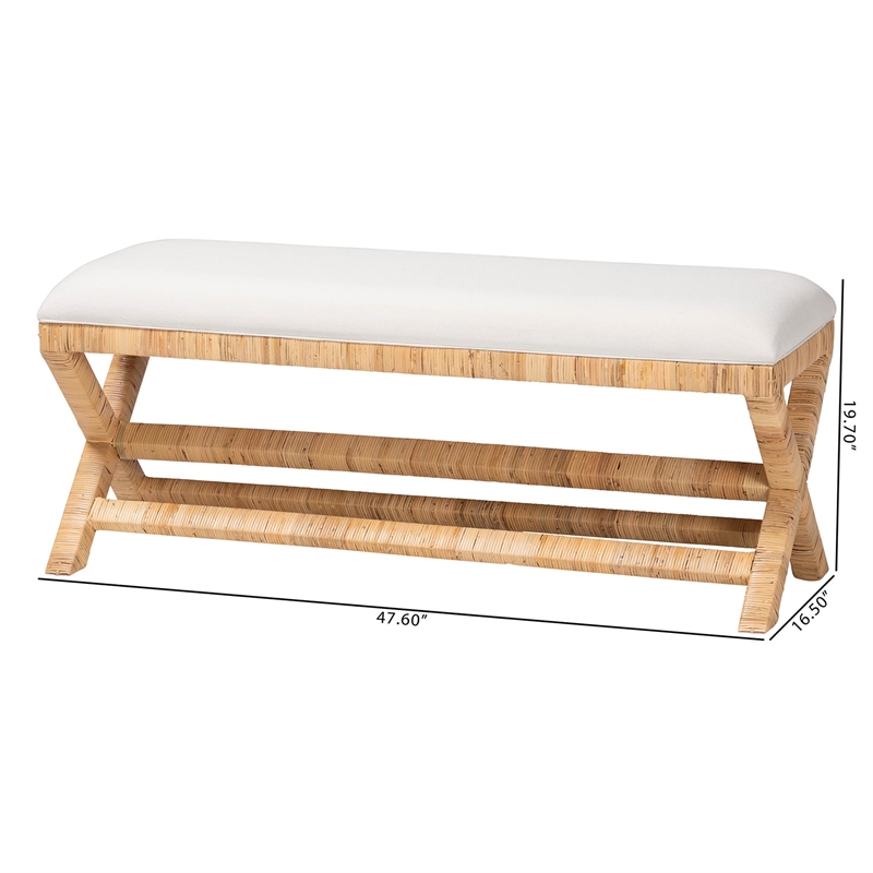 bali & pari Christy Natural Rattan Bench Hand Wrapped Wicker Accent Seating