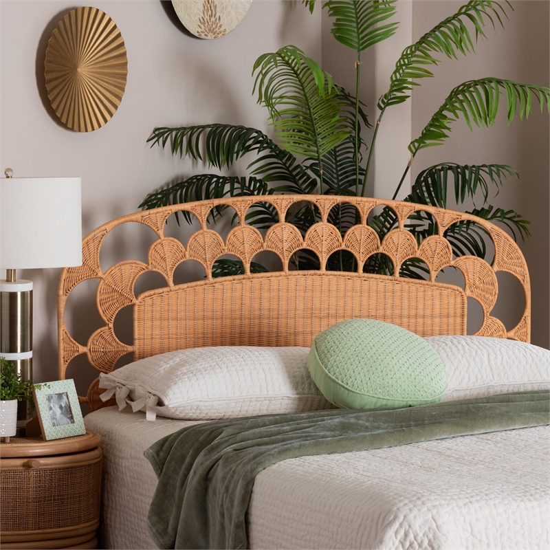 bali & pari Felician Natural Rattan Standalone Headboard Panel Headboard Queen