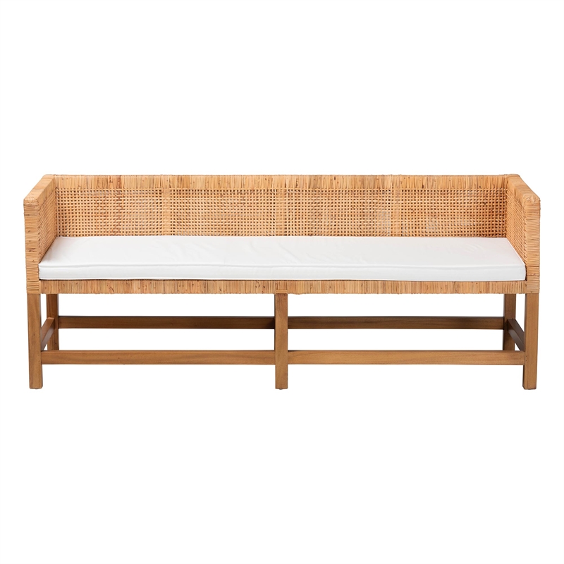 bali & pari Vivan Natural Rattan Bench Handwoven Wicker Accent Seating