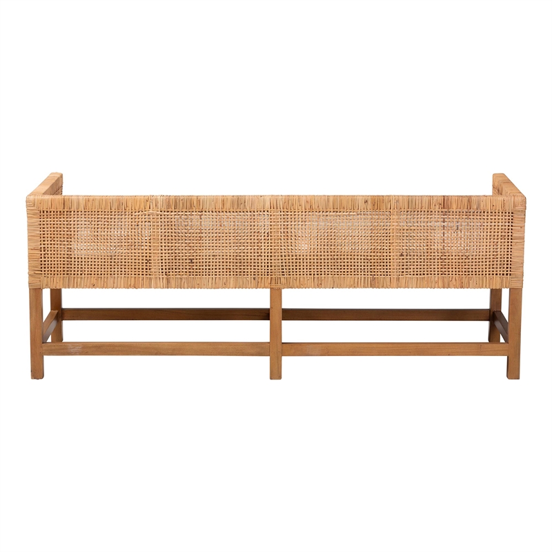bali & pari Vivan Natural Rattan Bench Handwoven Wicker Accent Seating