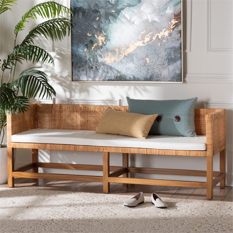 bali & pari Vivan Natural Rattan Bench Handwoven Wicker Accent Seating