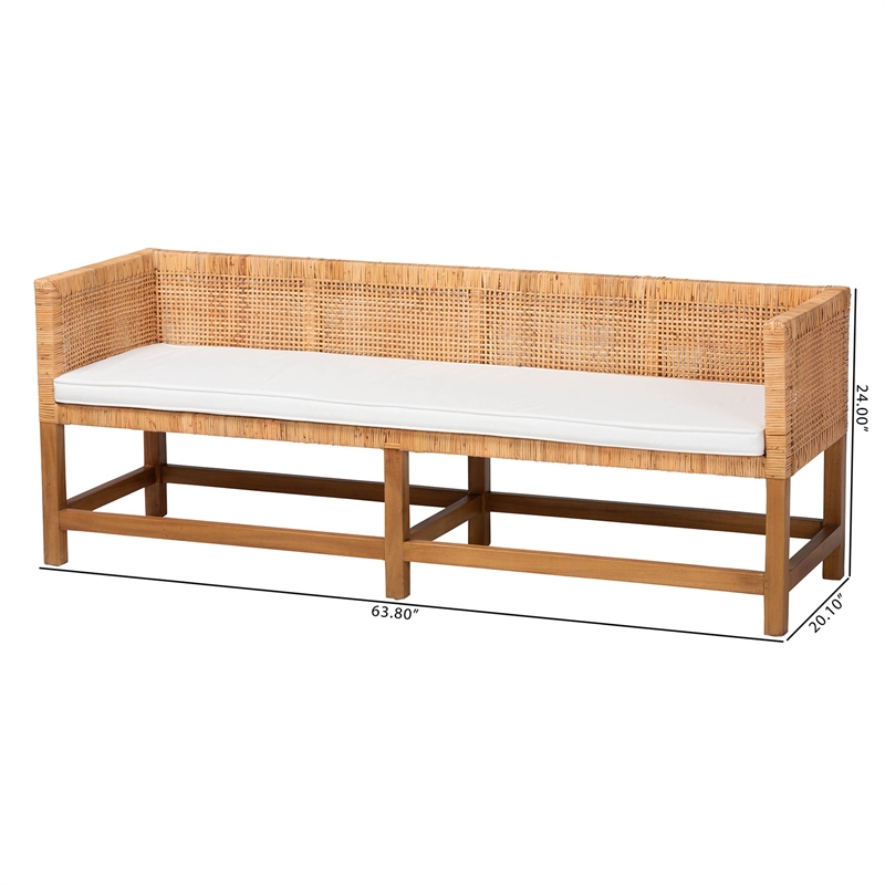 bali & pari Vivan Natural Rattan Bench Handwoven Wicker Accent Seating