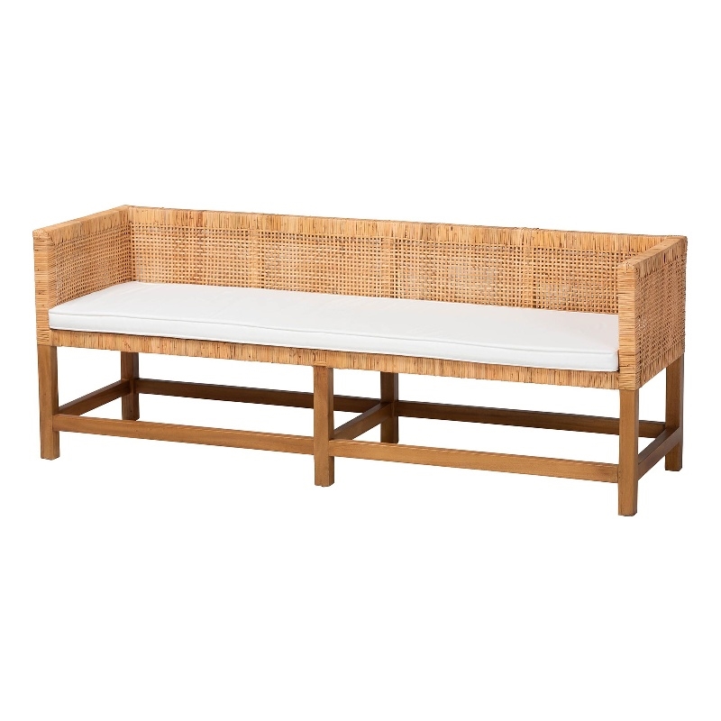 bali & pari Vivan Natural Rattan Bench Handwoven Wicker Accent Seating