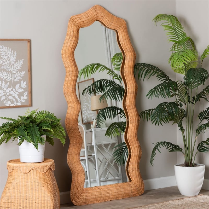 bali & pari Daray Scalloped Natural Rattan Full Length Floor Mirror