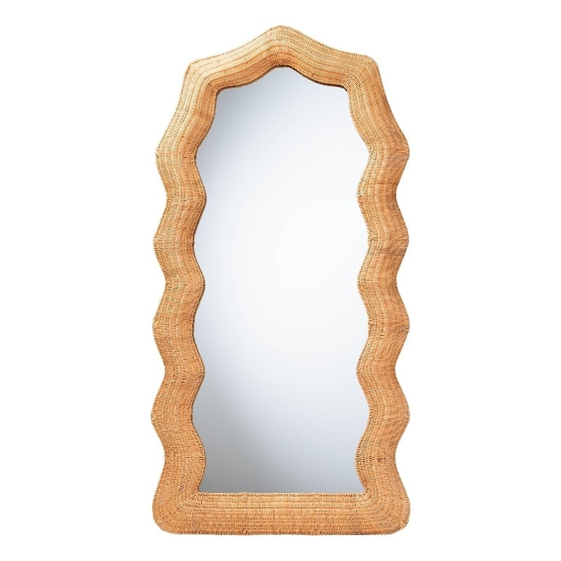 bali & pari Daray Scalloped Natural Rattan Full Length Floor Mirror