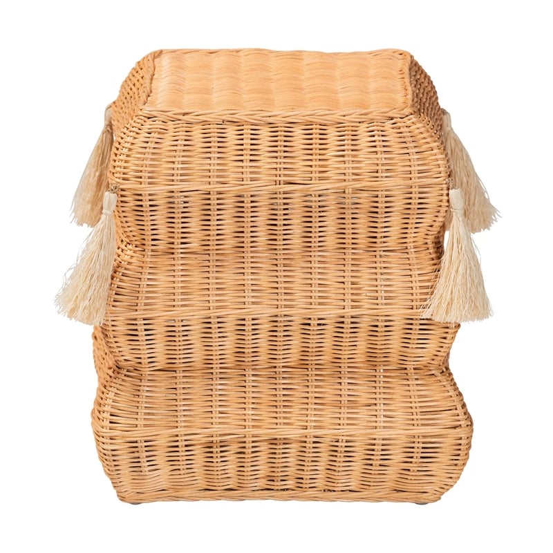 bali & pari Noura Natural Rattan Footstool with Tassel Accents
