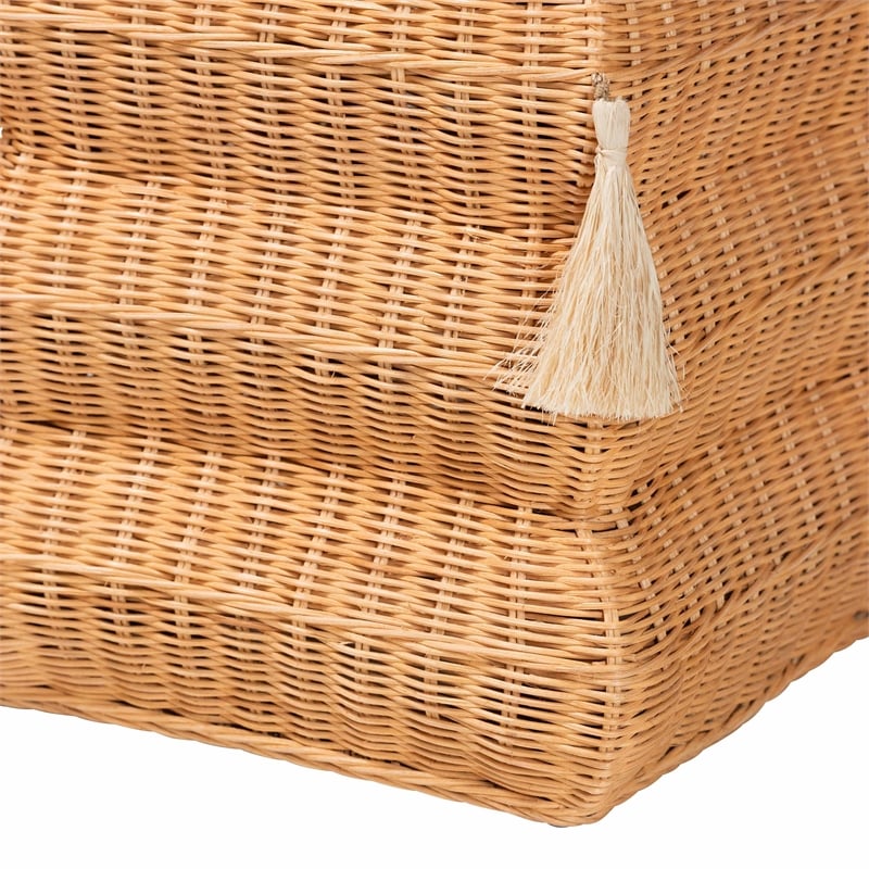 bali & pari Noura Natural Rattan Footstool with Tassel Accents