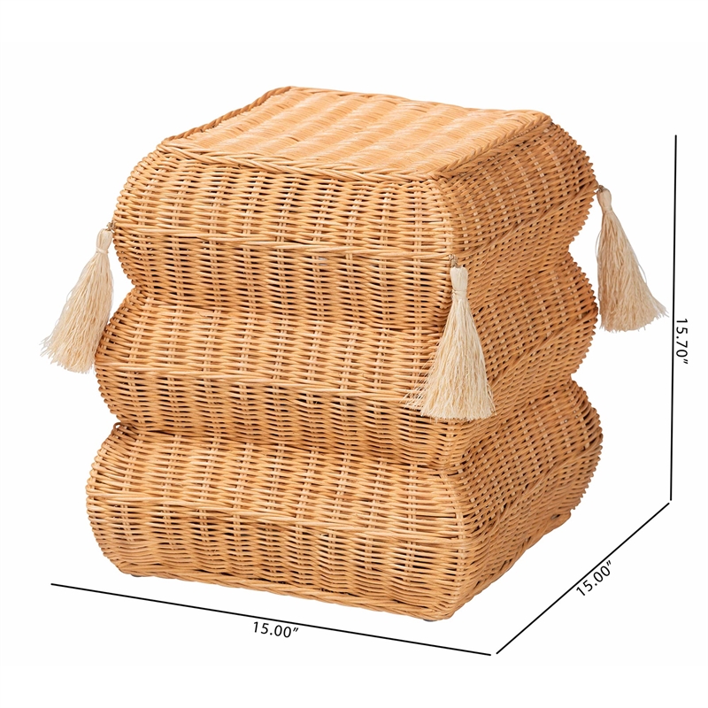 bali & pari Noura Natural Rattan Footstool with Tassel Accents
