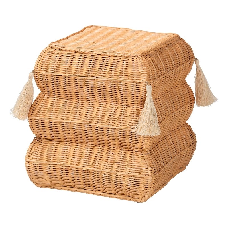 bali & pari Noura Natural Rattan Footstool with Tassel Accents
