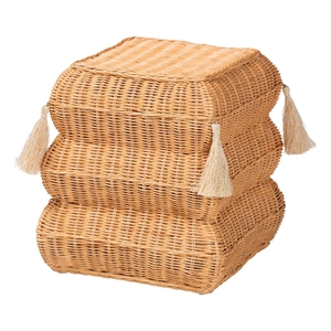 bali & pari Noura Natural Rattan Footstool with Tassel Accents