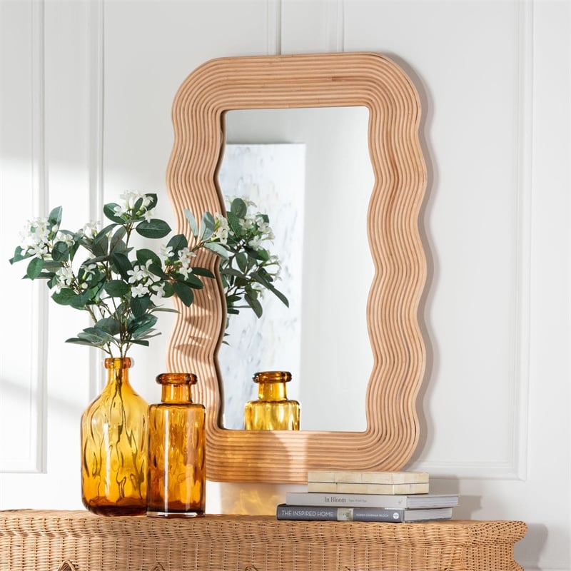 bali & pari Drucilla Fluted Natural Rattan Scalloped Wall Mirror
