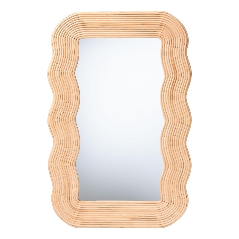 bali & pari Drucilla Fluted Natural Rattan Scalloped Wall Mirror