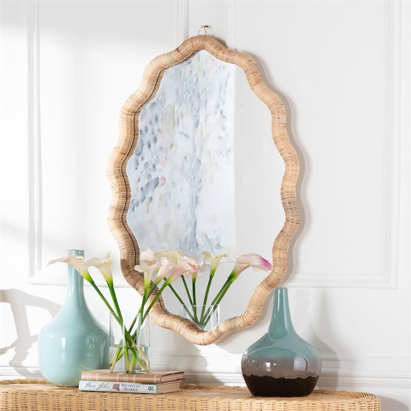 bali & pari Rasida Scalloped Natural Rattan Wall Mirror Oval