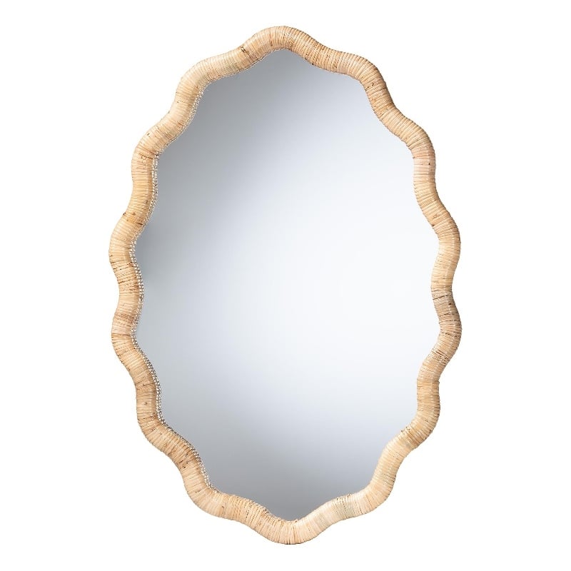 bali & pari Rasida Scalloped Natural Rattan Wall Mirror Oval