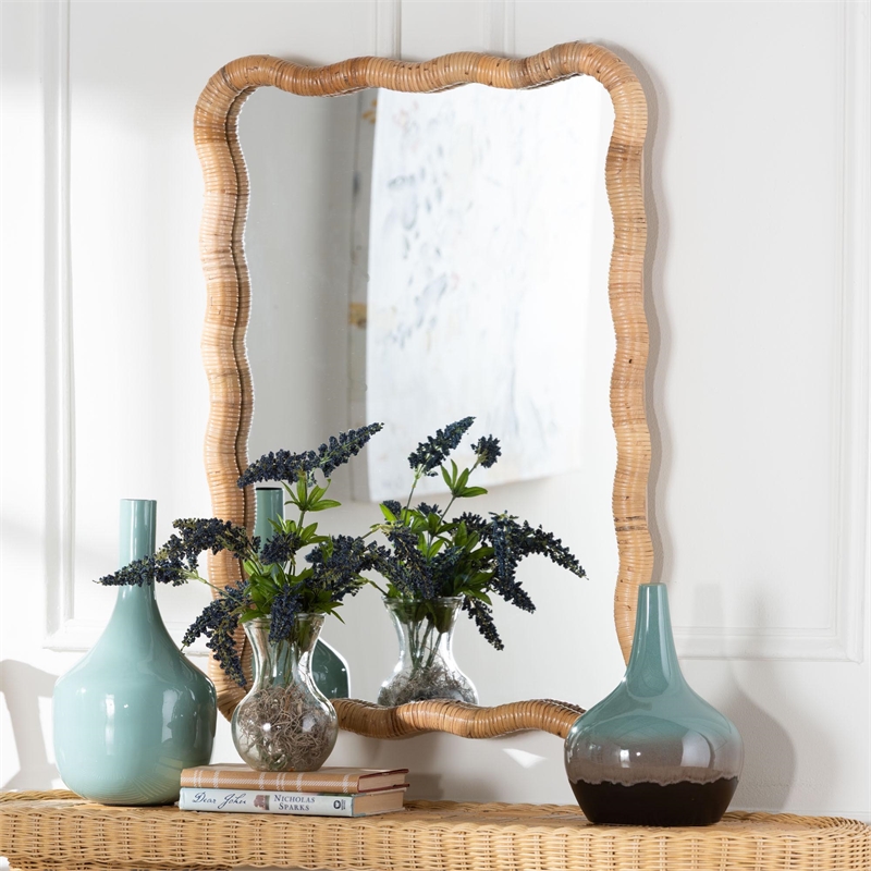 bali & pari Rasida Scalloped Natural Rattan Wall Mirror Rectangle