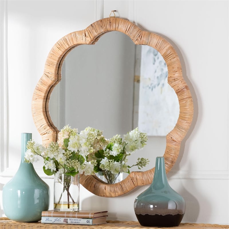 bali & pari Akuna Scalloped Natural Rattan Wall Mirror
