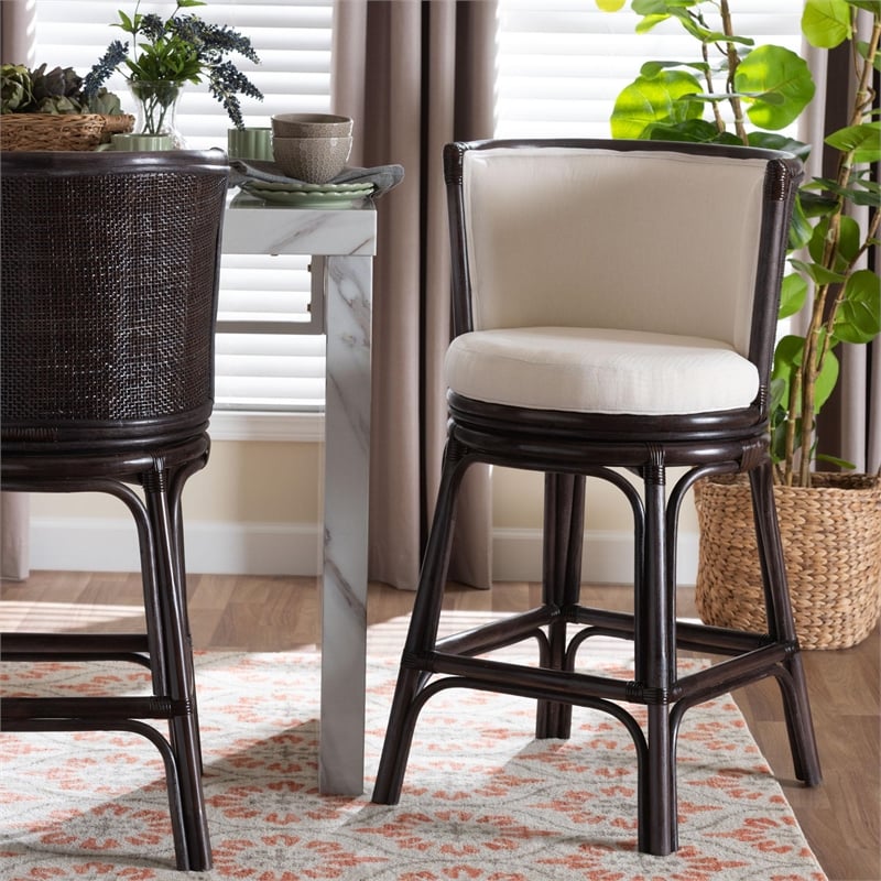 bali & pari Alsip Espresso Rattan Counter Stool with Swivel Seat