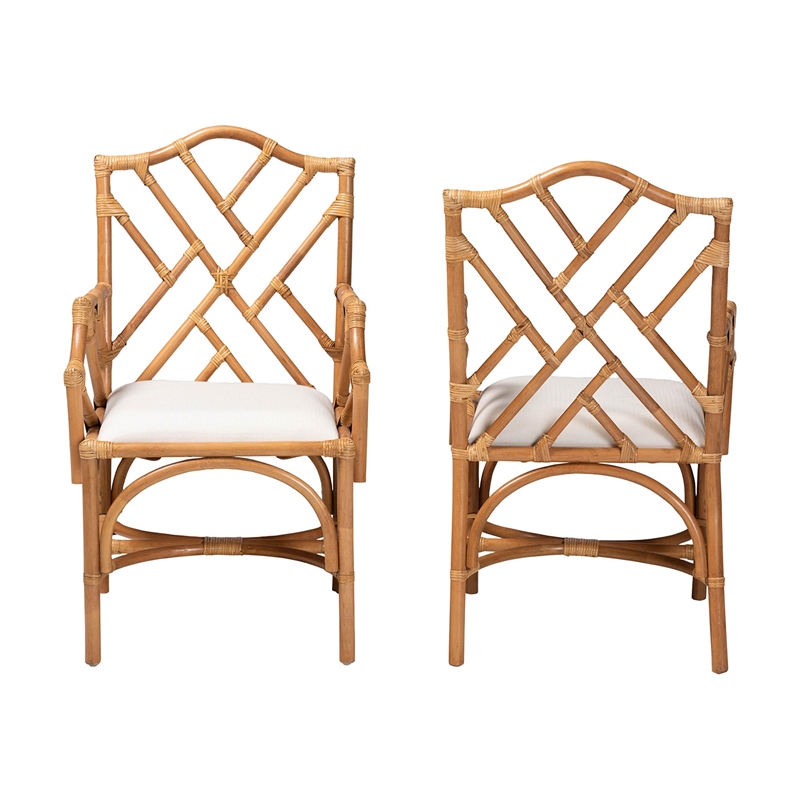 bali & pari Cedric Rattan 2-Piece Dining Armchair Set with Cushioned Seat